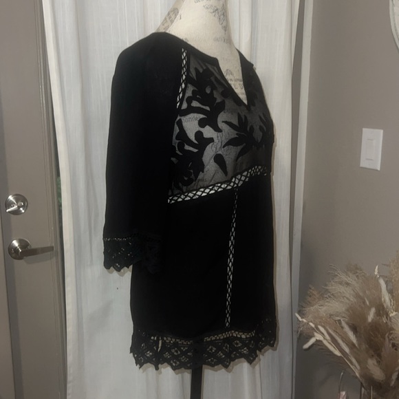 pale sky Tops - Pale Sky black lace & sheer floral blouse 3/4 length sleeve womens dress shirt S